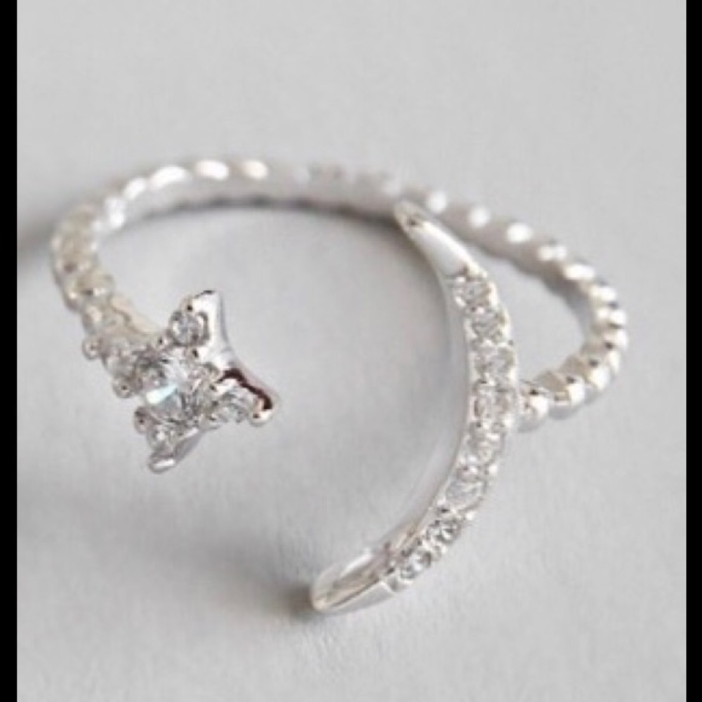 Sterling Silver Crystal Star And Moon Ring - Picture 2 of 2